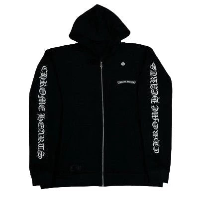 Chrome Hearts Scroll Logo Zip Up Hoodie Black