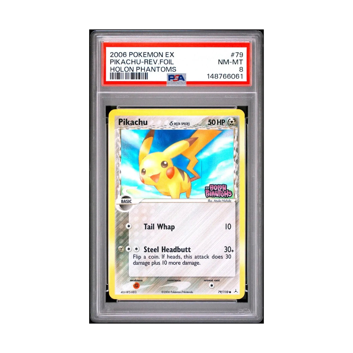 2006 Pokemon Pikachu holon phantoms delta species holo PSA 8