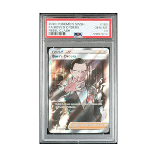 2020 POKEMON SWORD & SHIELD REBEL CLASH #189 FULL ART/BOSS'S ORDERS PSA 10