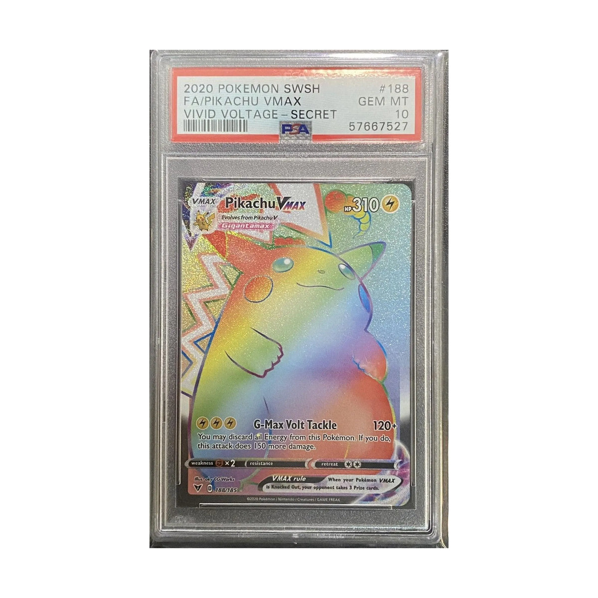2020 Pokemon SWSH FA/PIKACHU Vmax Vivid Voltage-Secret PSA 10