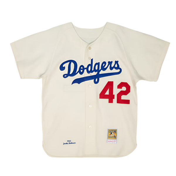 Mitchell & Ness Jackie Robinson White Brooklyn Dodgers Cooperstown Collection 1955 Authentic Player Jersey