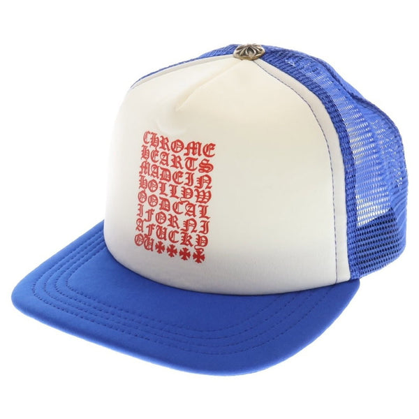 Chrome Hearts Vertical Logo Trucker Cap Mesh Blue White