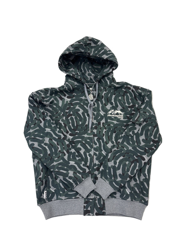 Pierre Bassene World Fingerprint Zip Hoodie℗ Washed Green