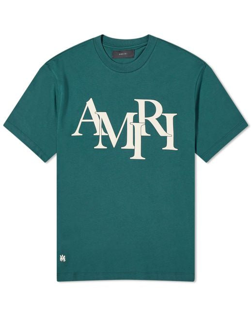 Amiri Men's Green Staggered Logo T-Shirt