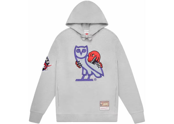 OVO Mitchell & Ness 1995 Raptors OG Owl Hoodie Heather Grey