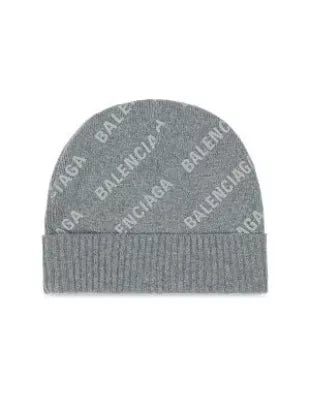 Balenciaga Grey Allover Reflective Logo Beanie
