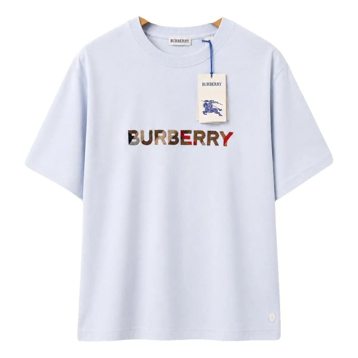 Burberry Check Logo Embroidered T-Shirt Light Blue
