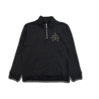 Chrome Hearts Paper Jam Cemetery Leather Triple Cross Quarter Zip Sweater Black