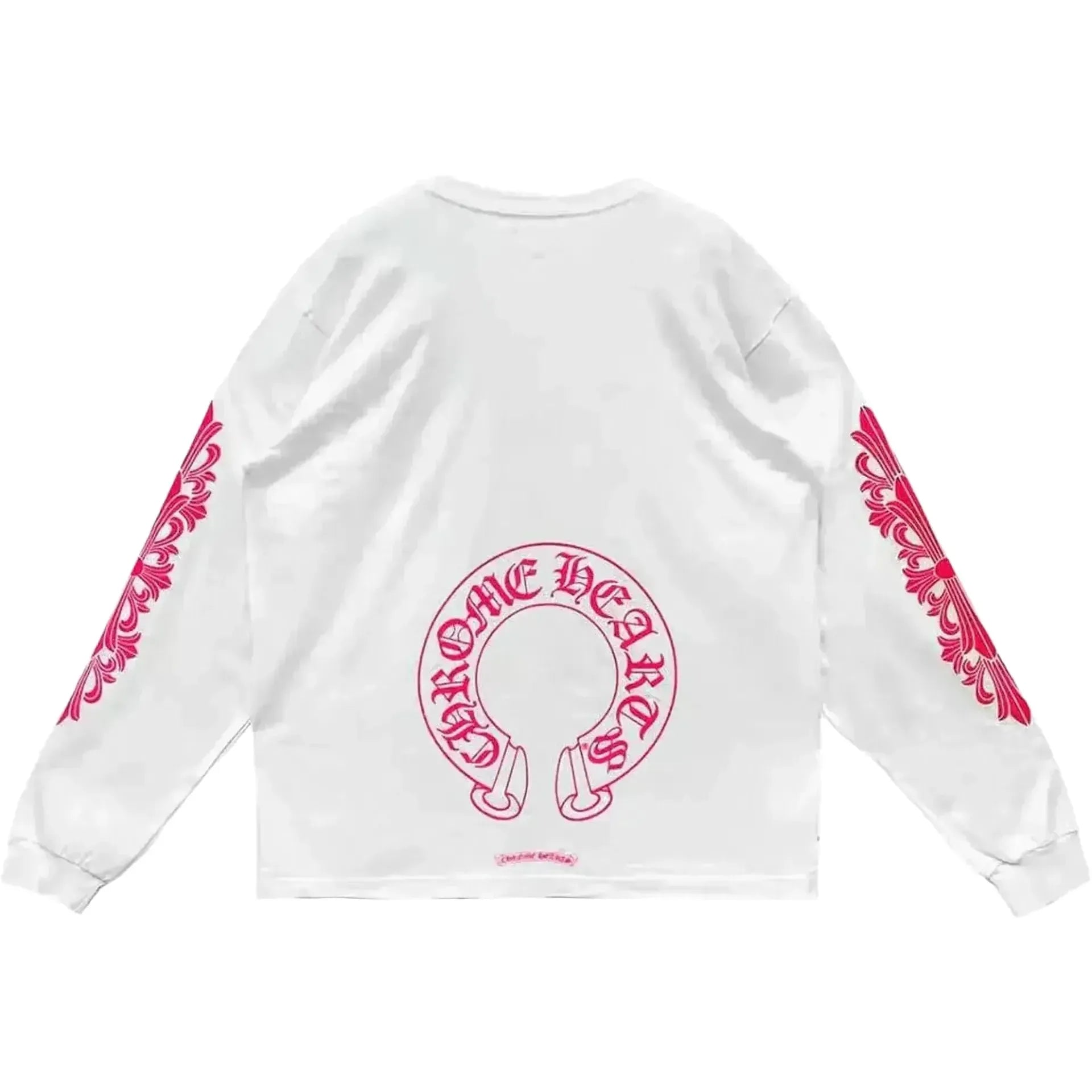 Chrome Hearts Pink Horseshoe Floral Long Sleeve T-shirt White