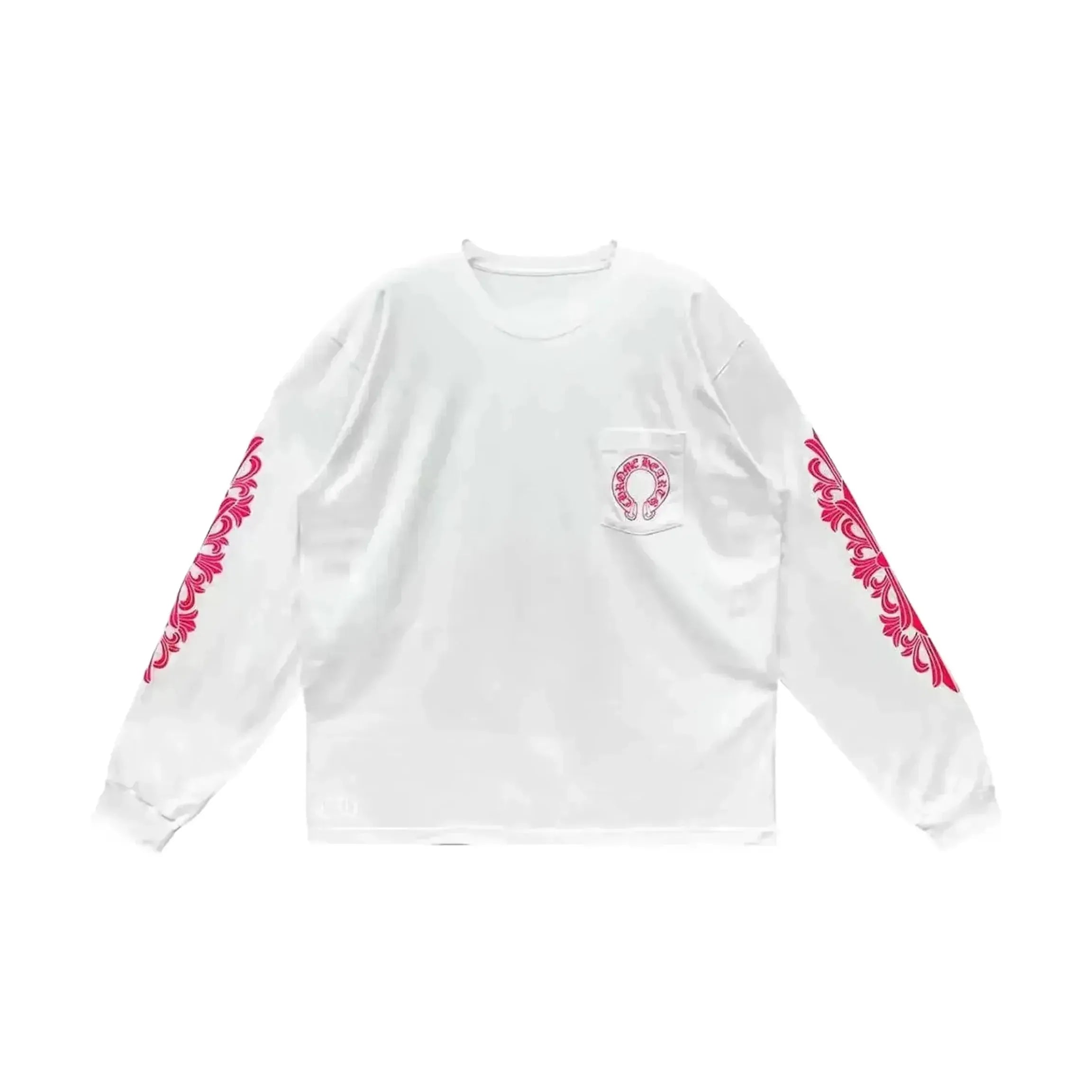 Chrome Hearts Pink Horseshoe Floral Long Sleeve T-shirt White