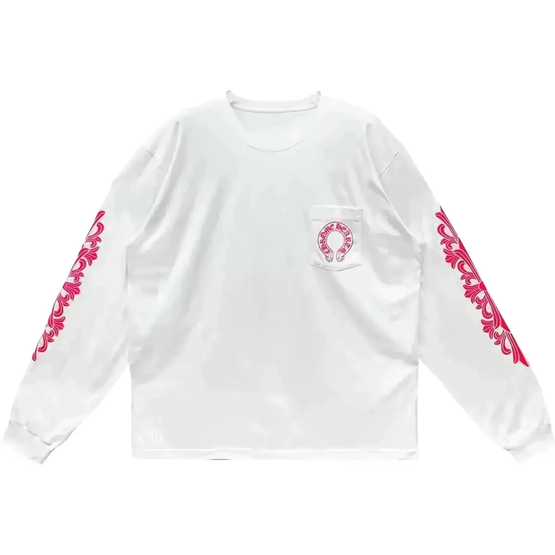 Chrome Hearts Pink Horseshoe Floral Long Sleeve T-shirt White