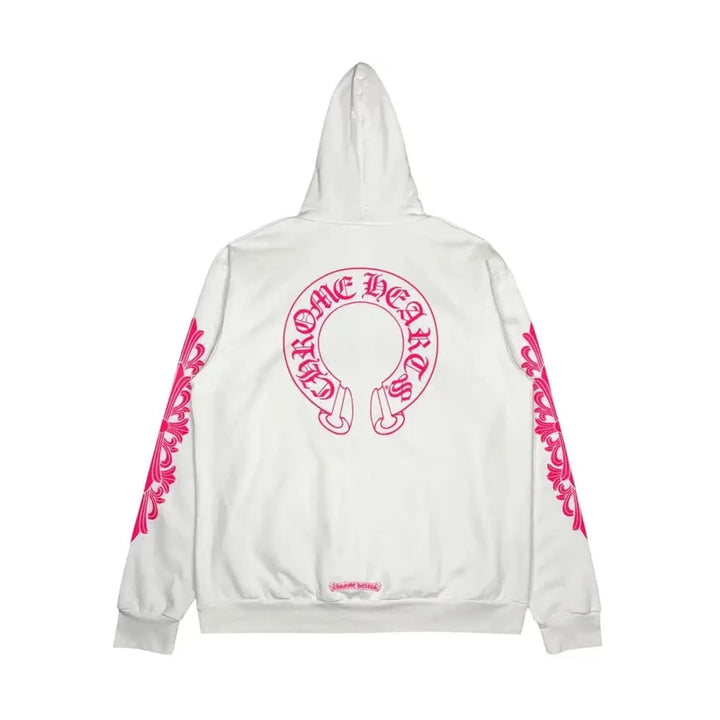 Chrome Hearts Pink Horseshoe Floral Sleeve Pullover Hoodie