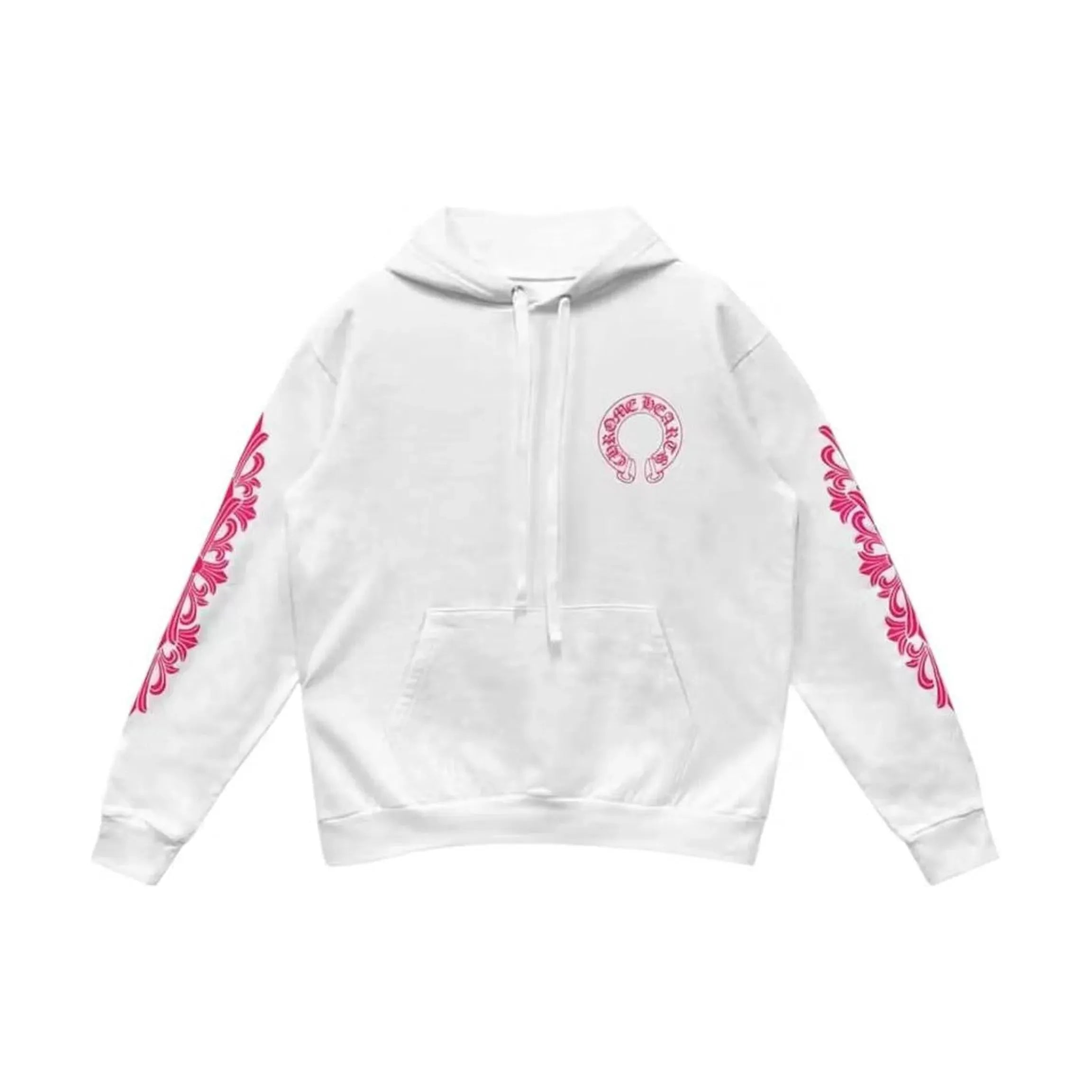 Chrome Hearts Pink Horseshoe Floral Sleeve Pullover Hoodie