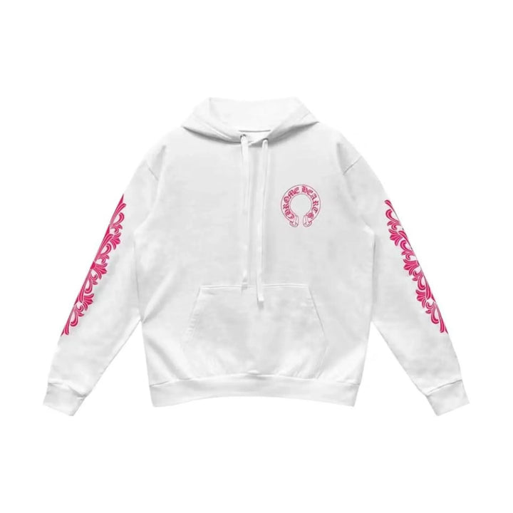 Chrome Hearts Pink Horseshoe Floral Sleeve Pullover Hoodie