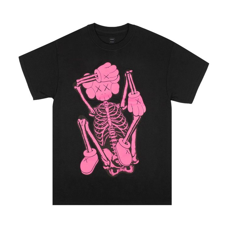 KAWS Skeleton New Fiction T-Shirt in Black and Pink