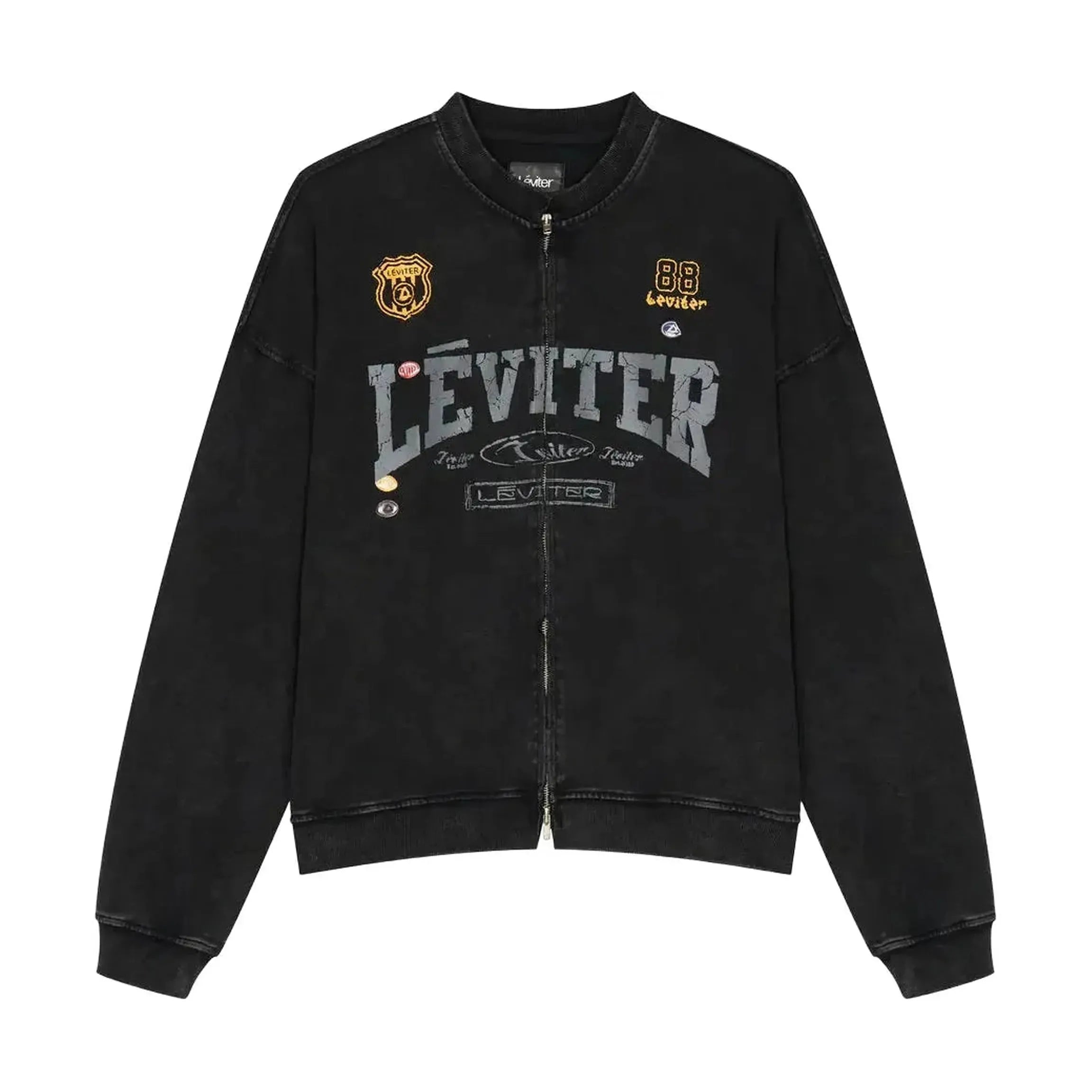 Léviter College Acid Wash Crewneck Zip-up Black