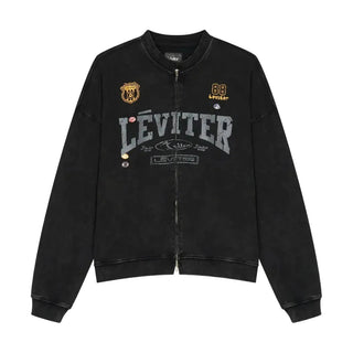 Léviter College Acid Wash Crewneck Zip-up Black