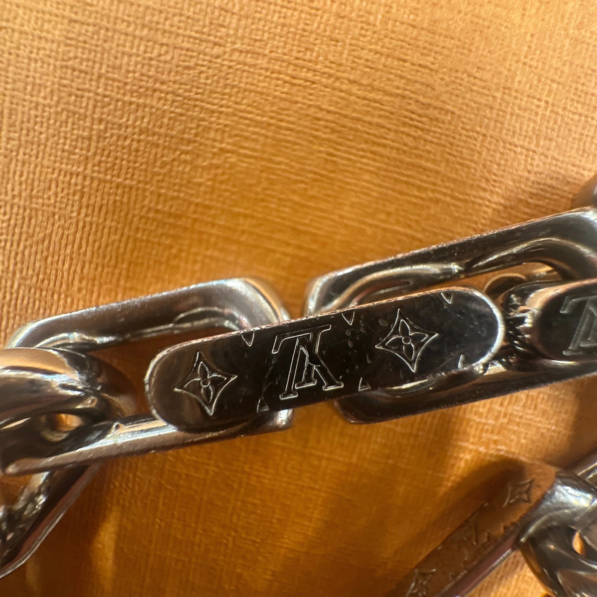 Louis Vuitton Chain Bracelet Engraved Monogram Paladium