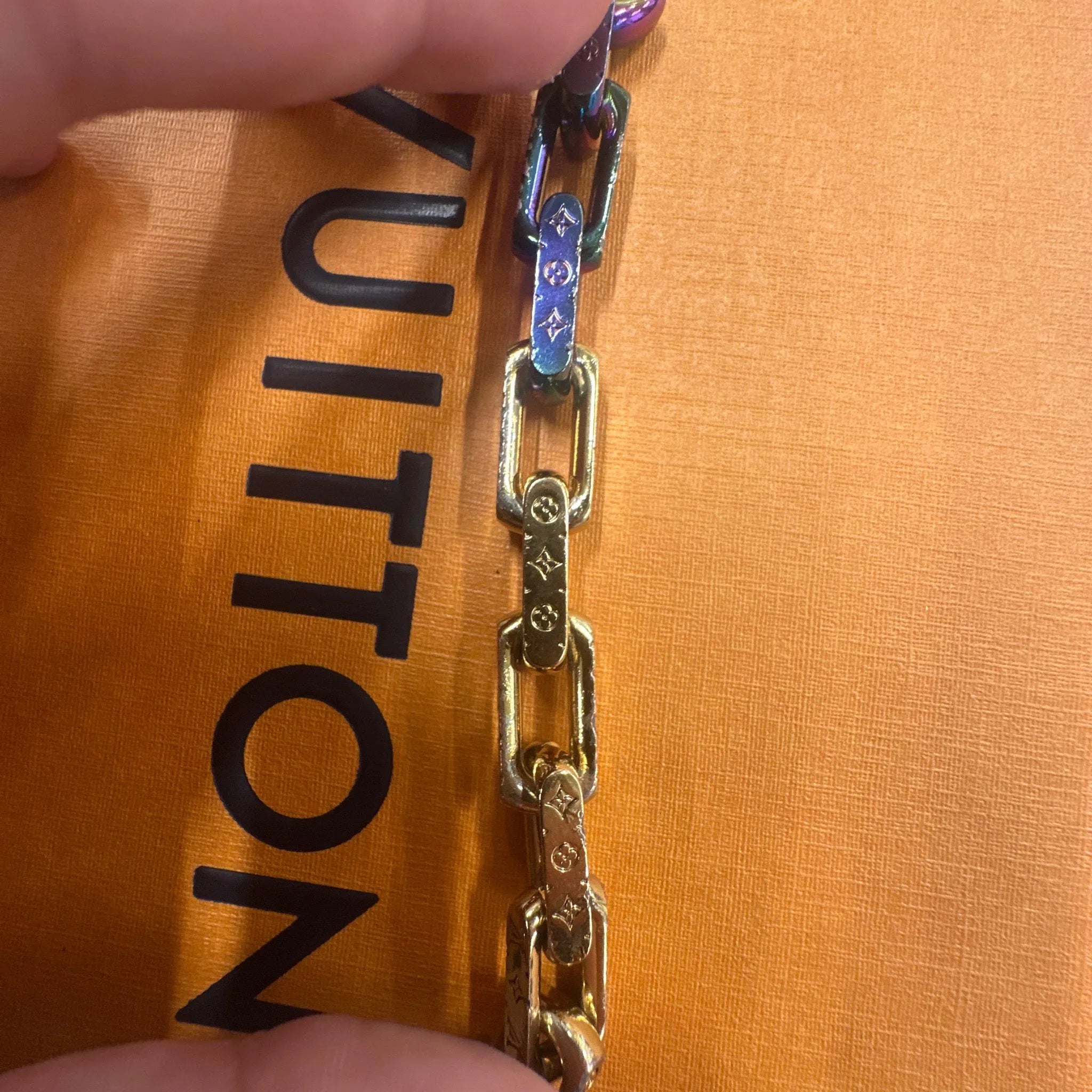 Louis Vuitton Chain Necklace Engraved Monogram Colors Black/Gold/Multicolor