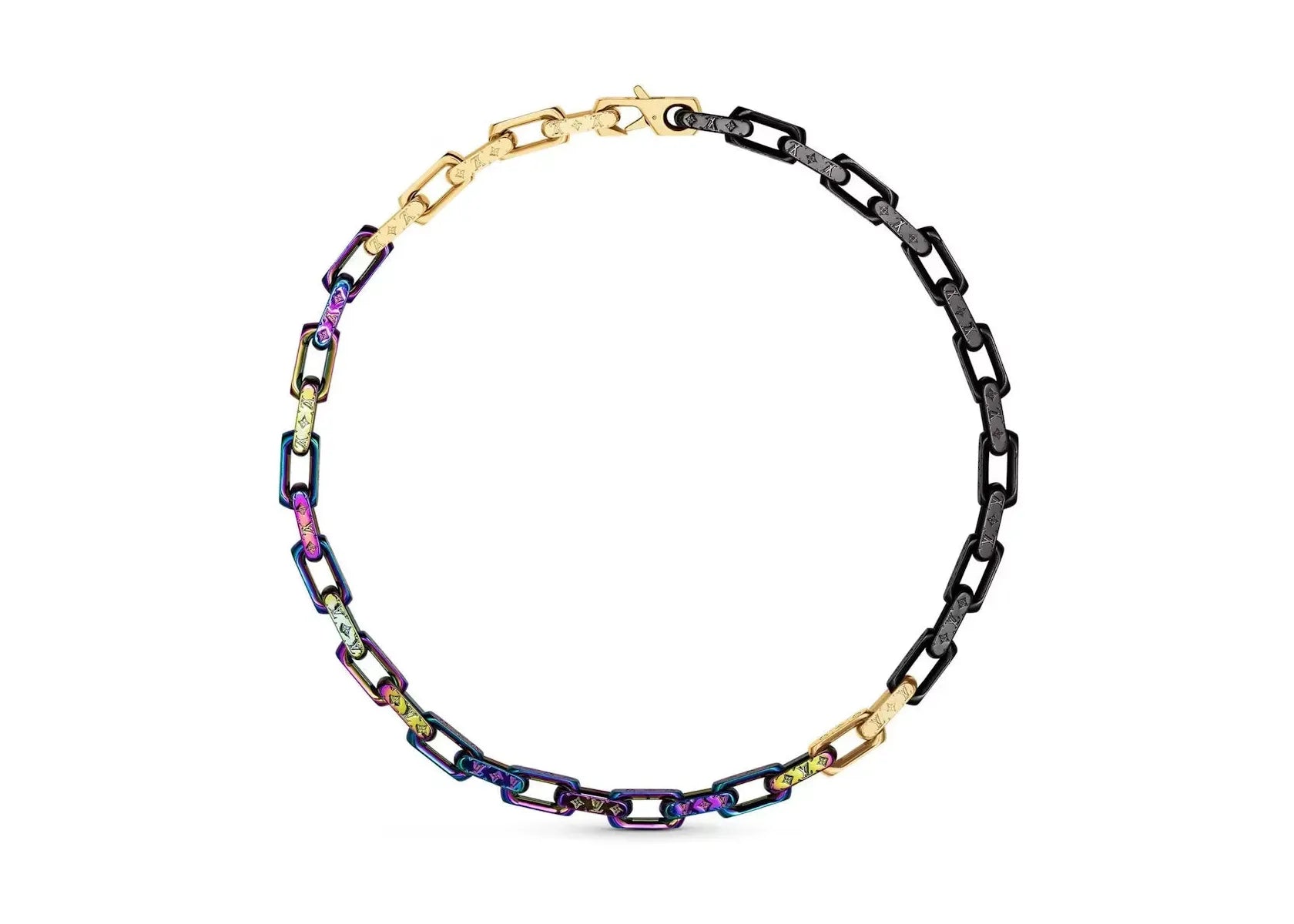 Louis Vuitton Chain Necklace Engraved Monogram Colors Black/Gold/Multicolor