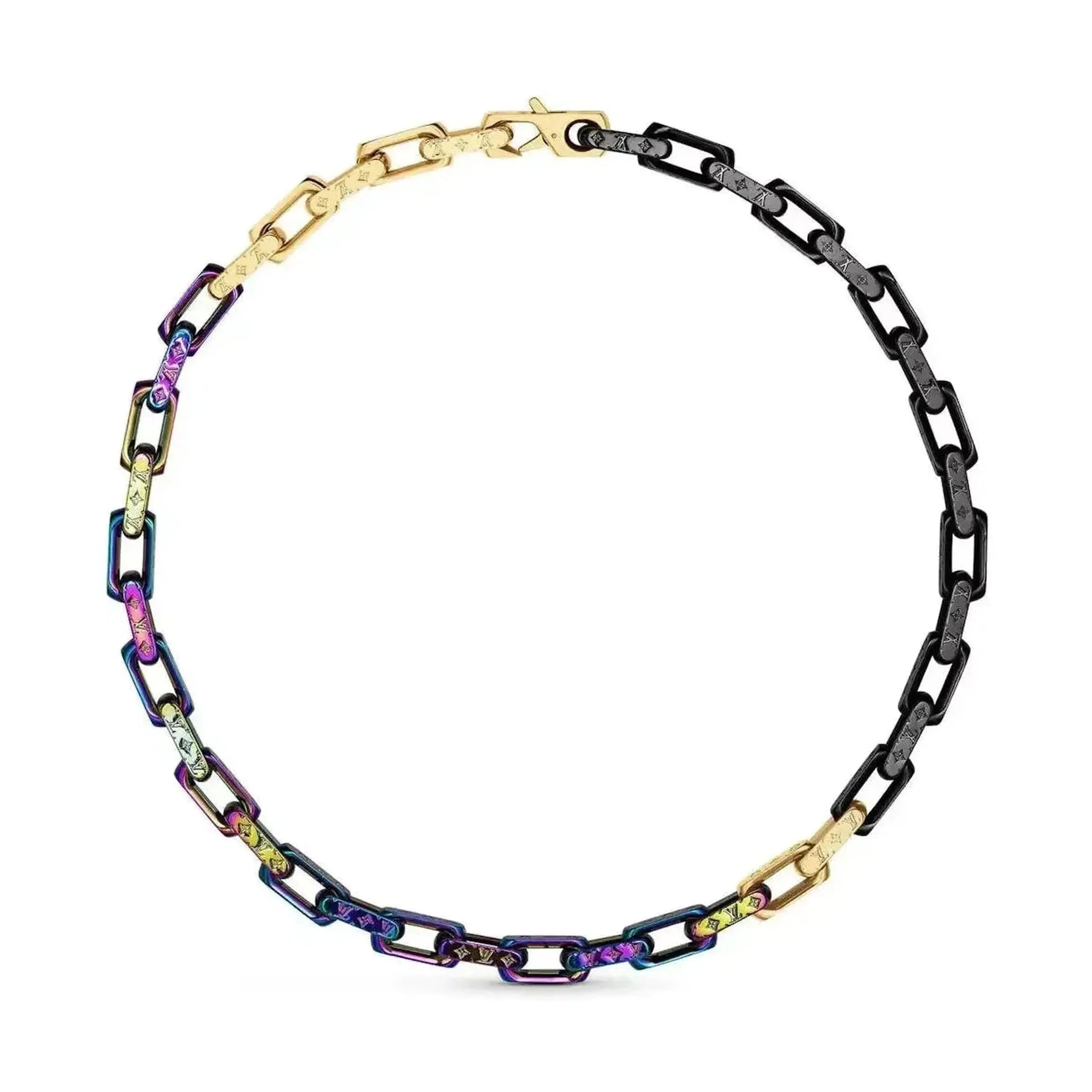 Louis Vuitton Chain Necklace Engraved Monogram Colors Black/Gold/Multicolor