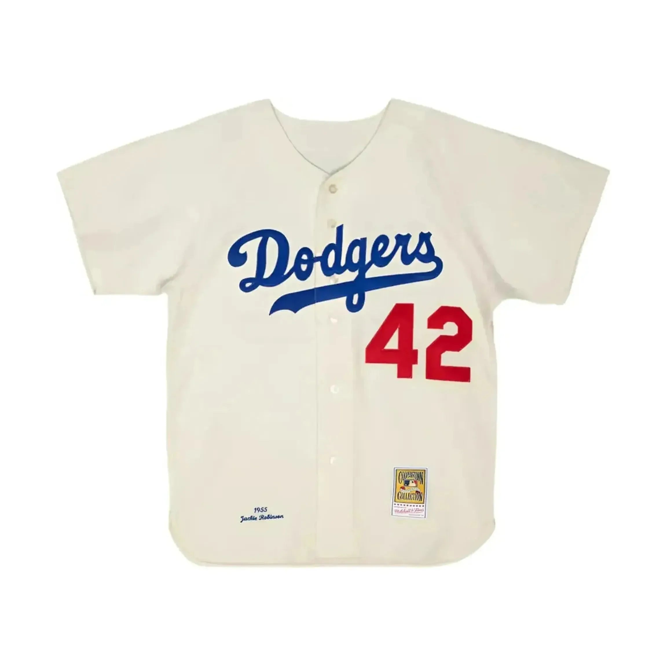 Mitchell & Ness Jackie Robinson White Brooklyn Dodgers Cooperstown Collection 1955 Authentic Player Jersey