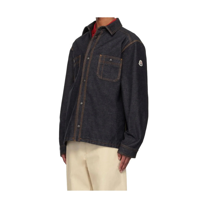 Moncler Blue Logo Patch Denim Overshirt