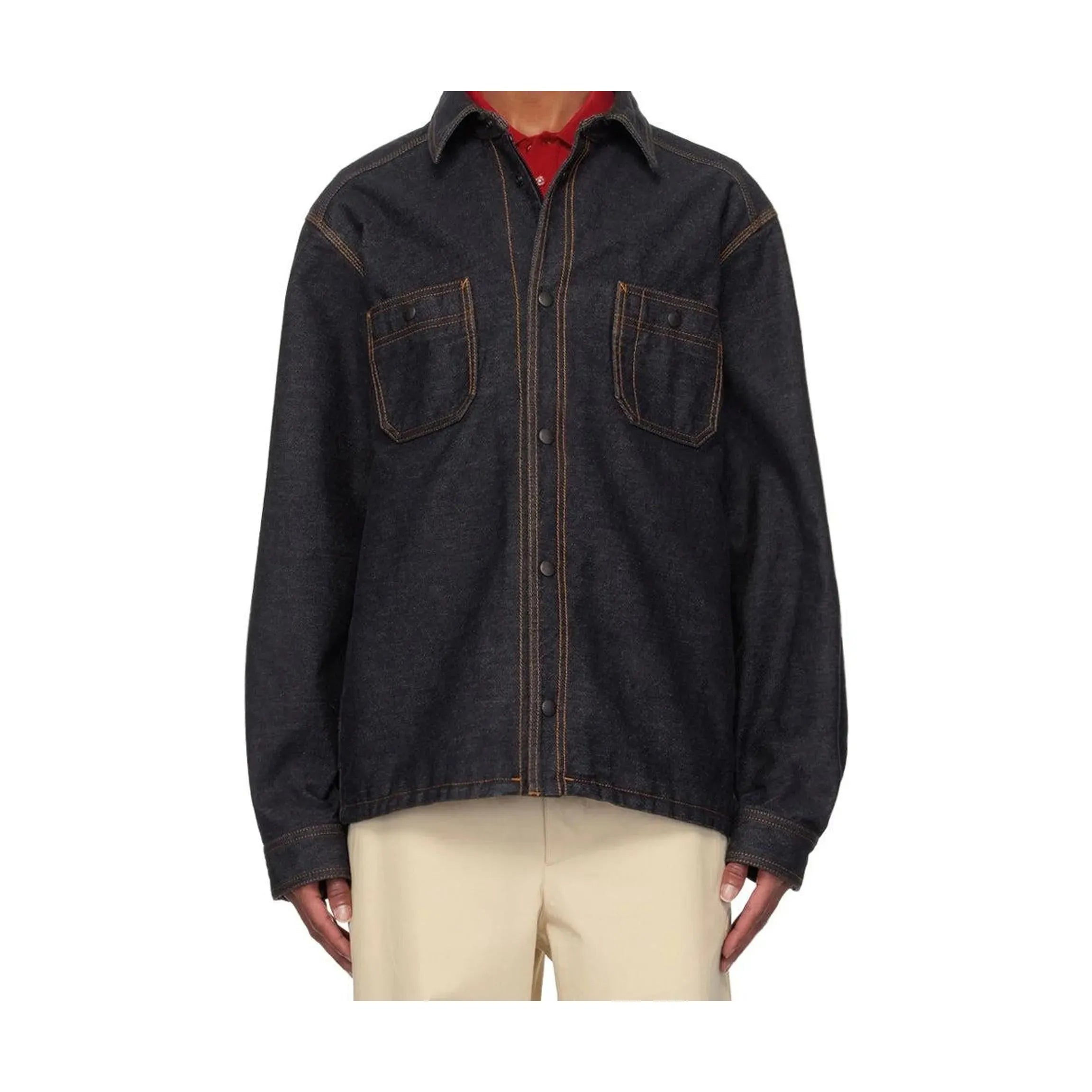 Moncler Blue Logo Patch Denim Overshirt