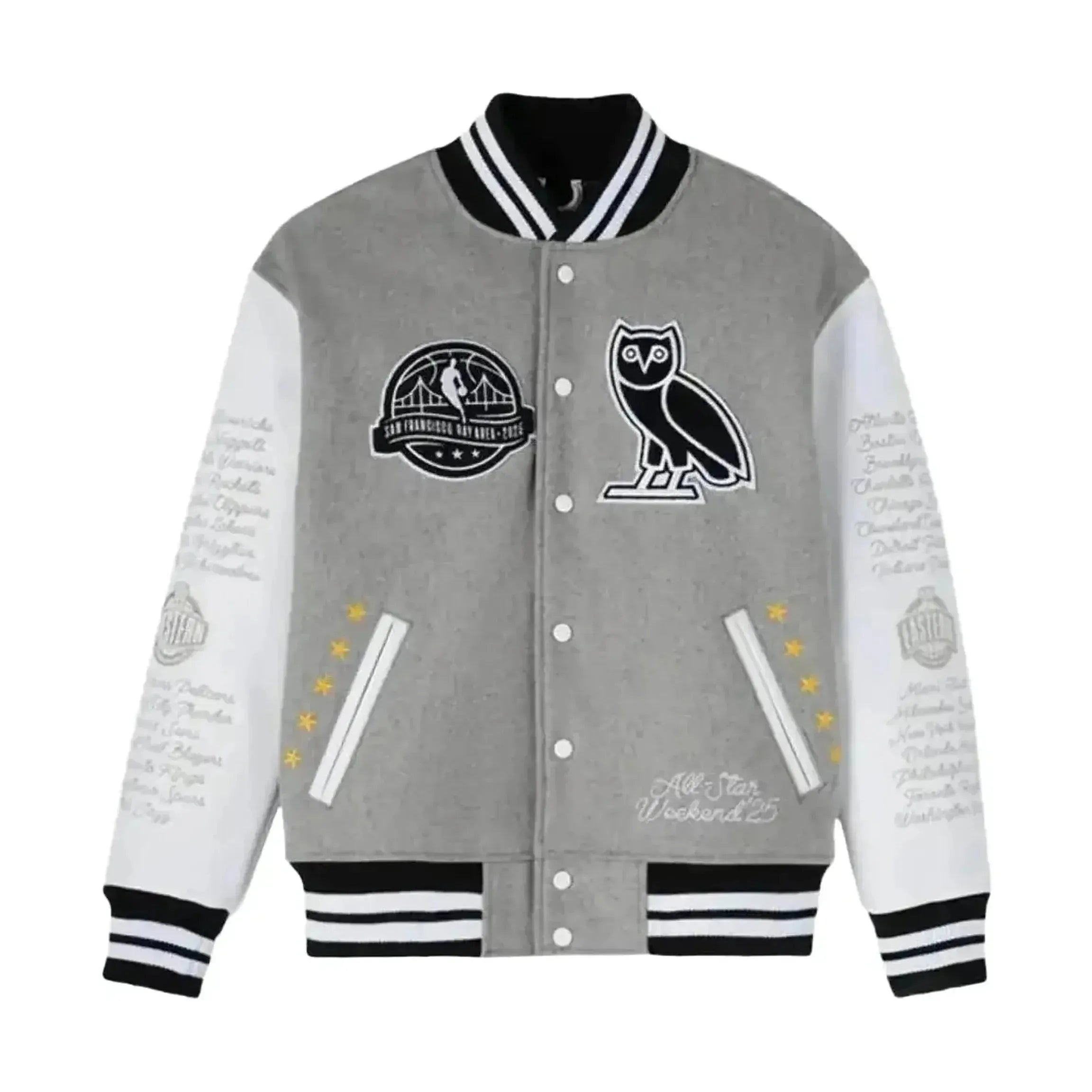 October’s Very Own - Heather charcoal varsity jacket