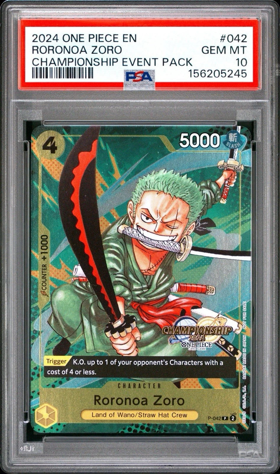 One Piece Roronoa Zoro Championship Event PSA 10