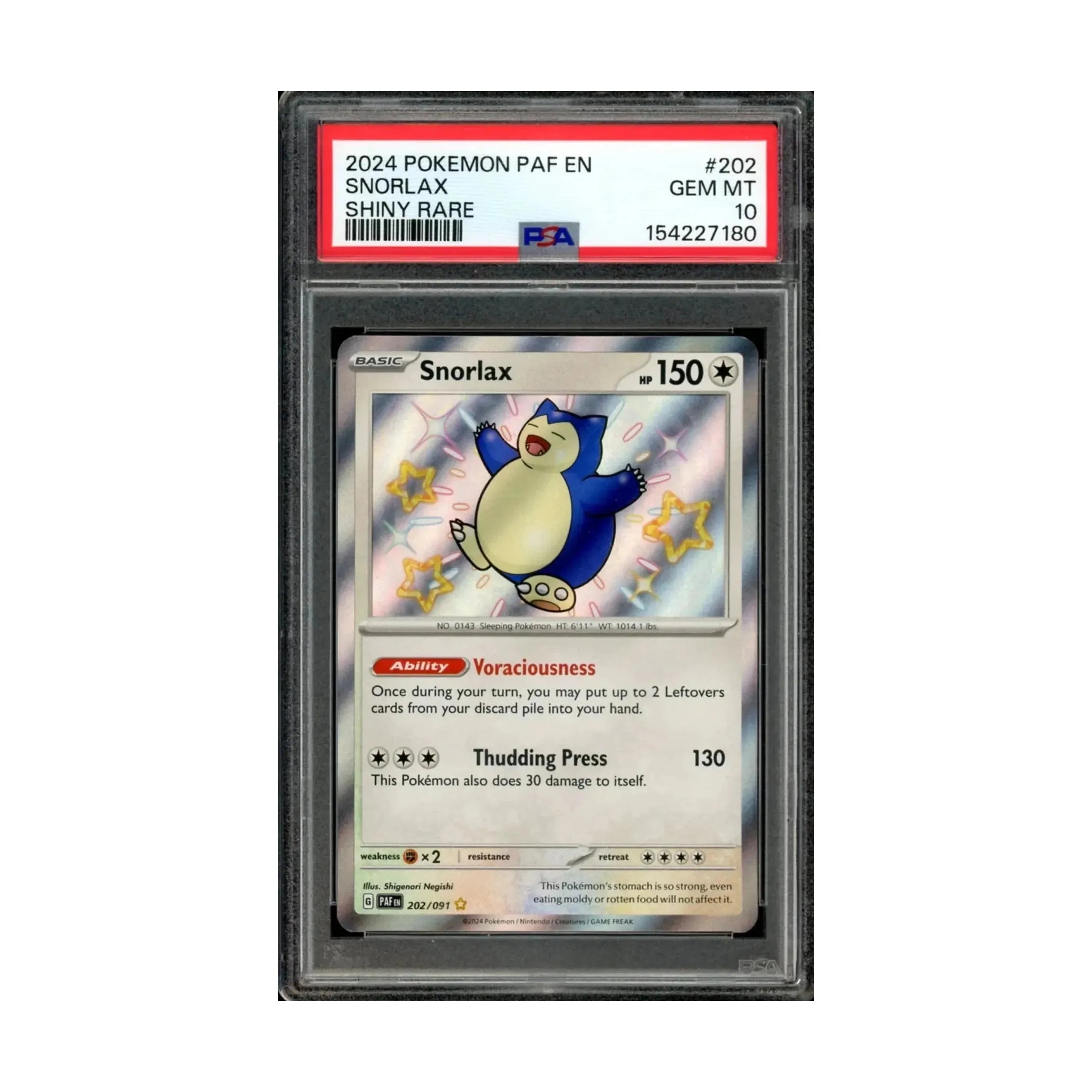 POKEMON 2024 PAF EN-PALDEAN FATES SHINY RARE #202 SNORLAX PSA 10