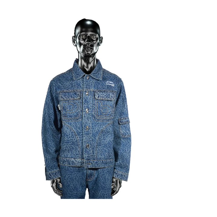 Pierre Bassene Digicamo Vintage Wash Light Blue Denim Jacket