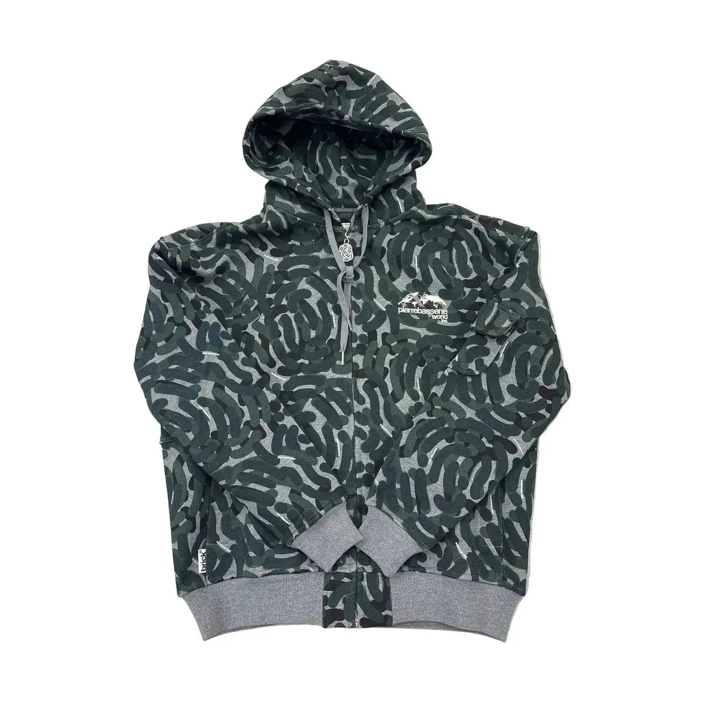 Pierre Bassene World Fingerprint Zip Hoodie℗ Washed Green