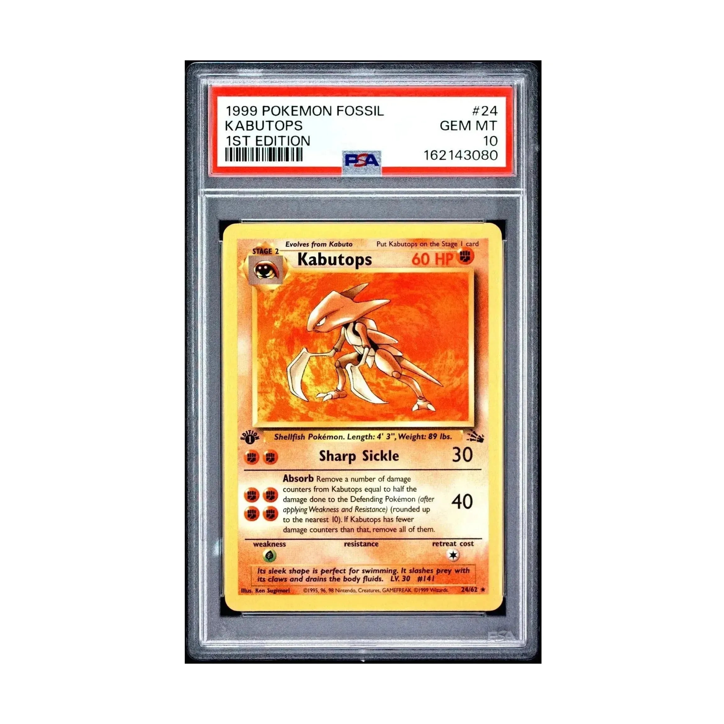 Pokemon 1999 PSA 10 Fossil 1st Edition Kabutops