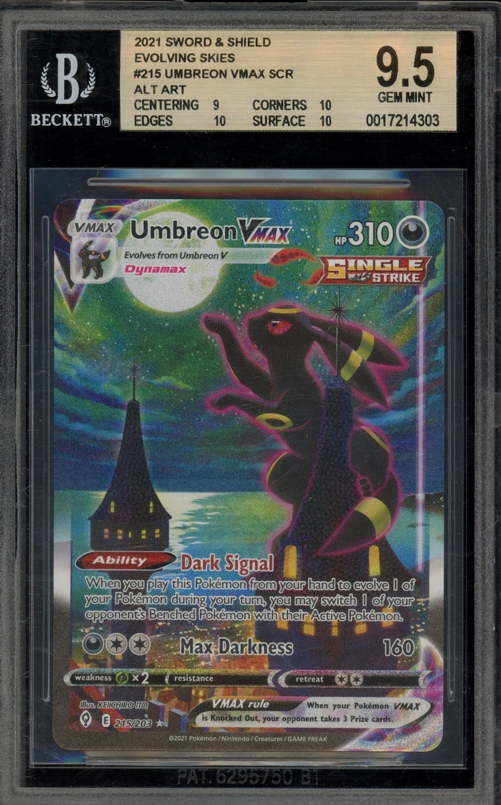 Pokemon BGS 9.5 Umbreon Vmax Secret Rare Full Art