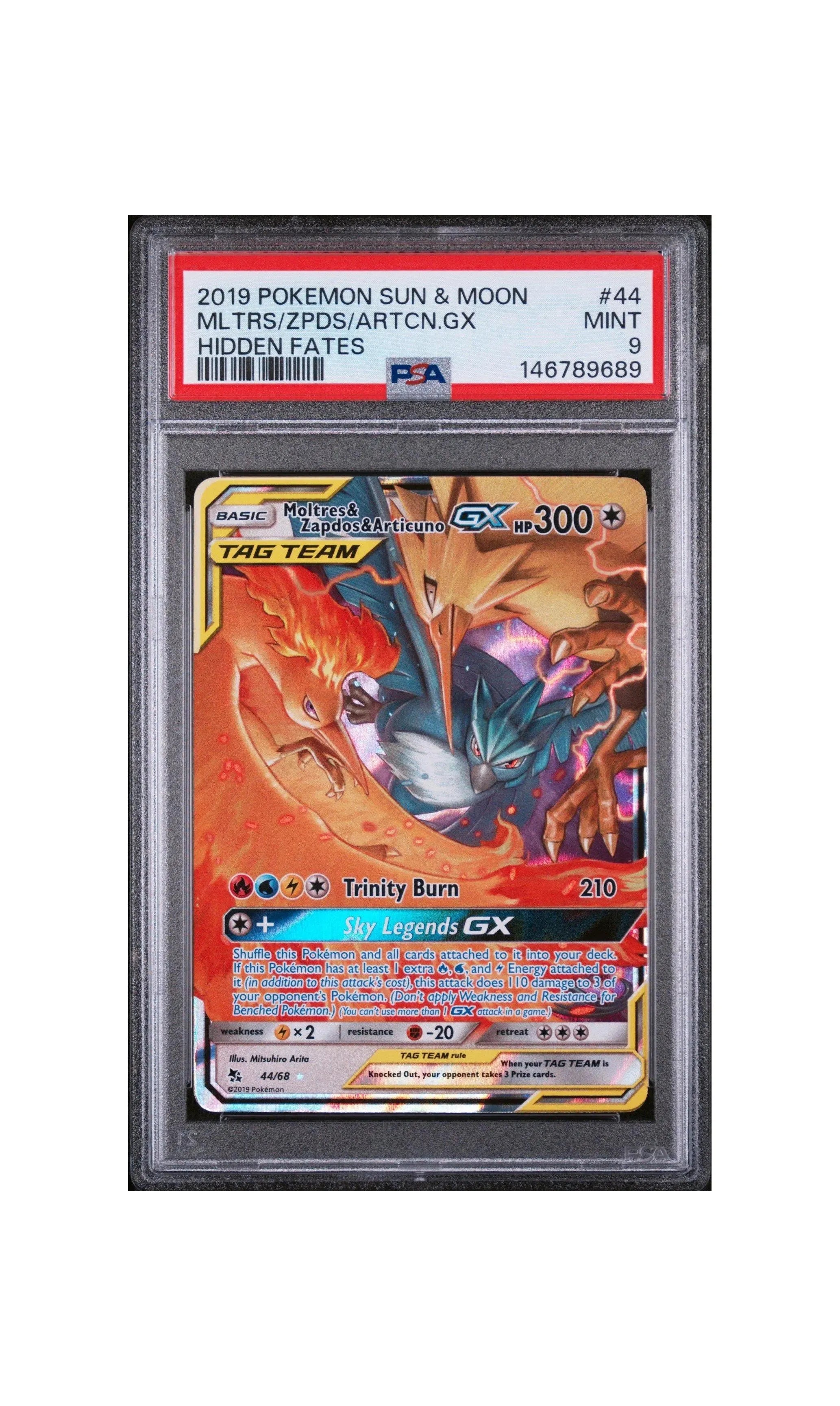 Pokemon Moltres, Zapdos & Articuno GX 2019 Hidden Fates Ultra Rare #44 PSA 9