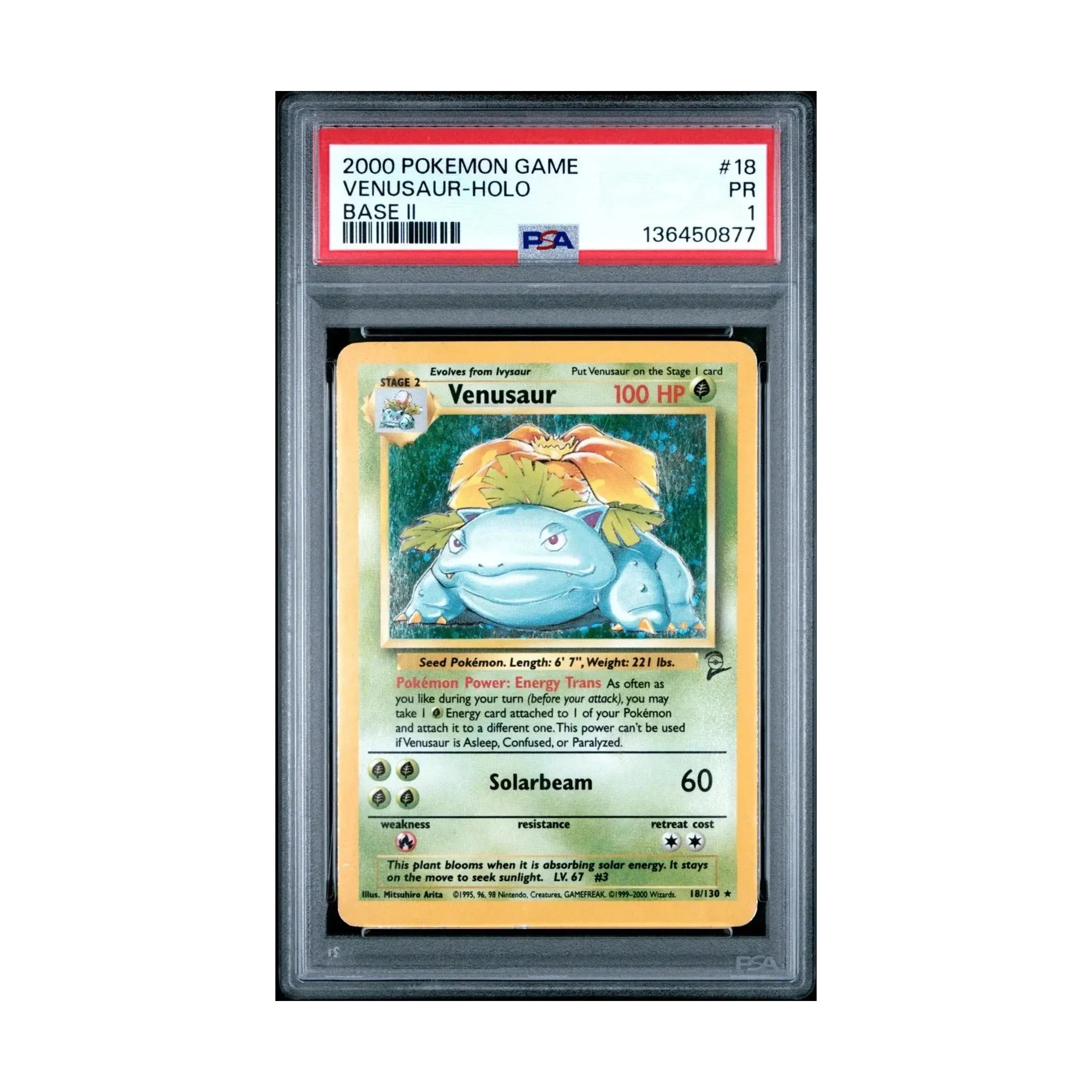 Pokemon PSA 1 Venusaur 18/130 2000 Base Set 2 Holo Rare SWIRL