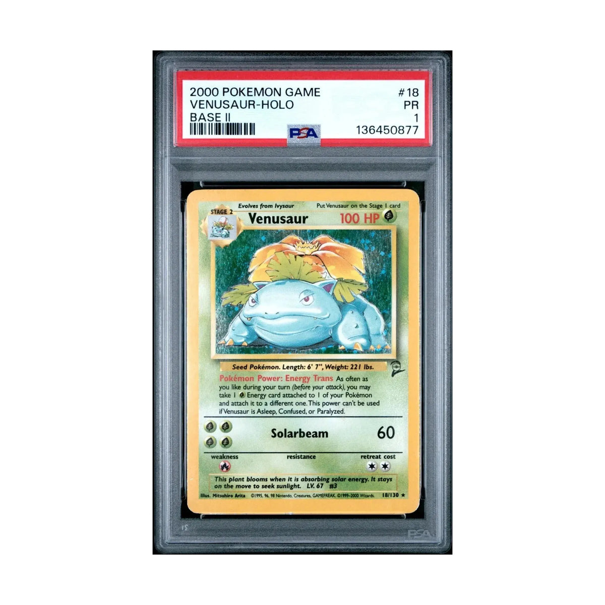 Pokemon PSA 1 Venusaur 18/130 2000 Base Set 2 Holo Rare SWIRL