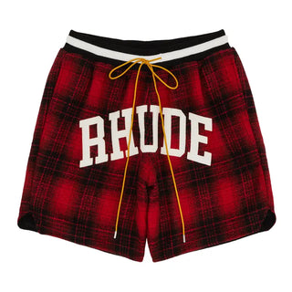 Rhude Flannel Collegiate Court Logo Short ’Red/Black'