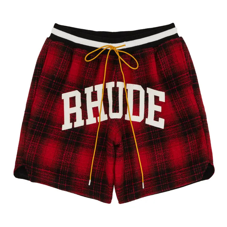 Rhude Flannel Collegiate Court Logo Short ’Red/Black'