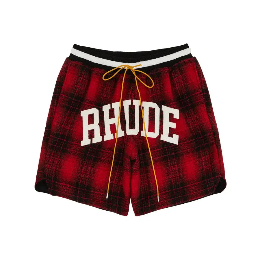 Rhude Flannel Collegiate Court Logo Short ’Red/Black'