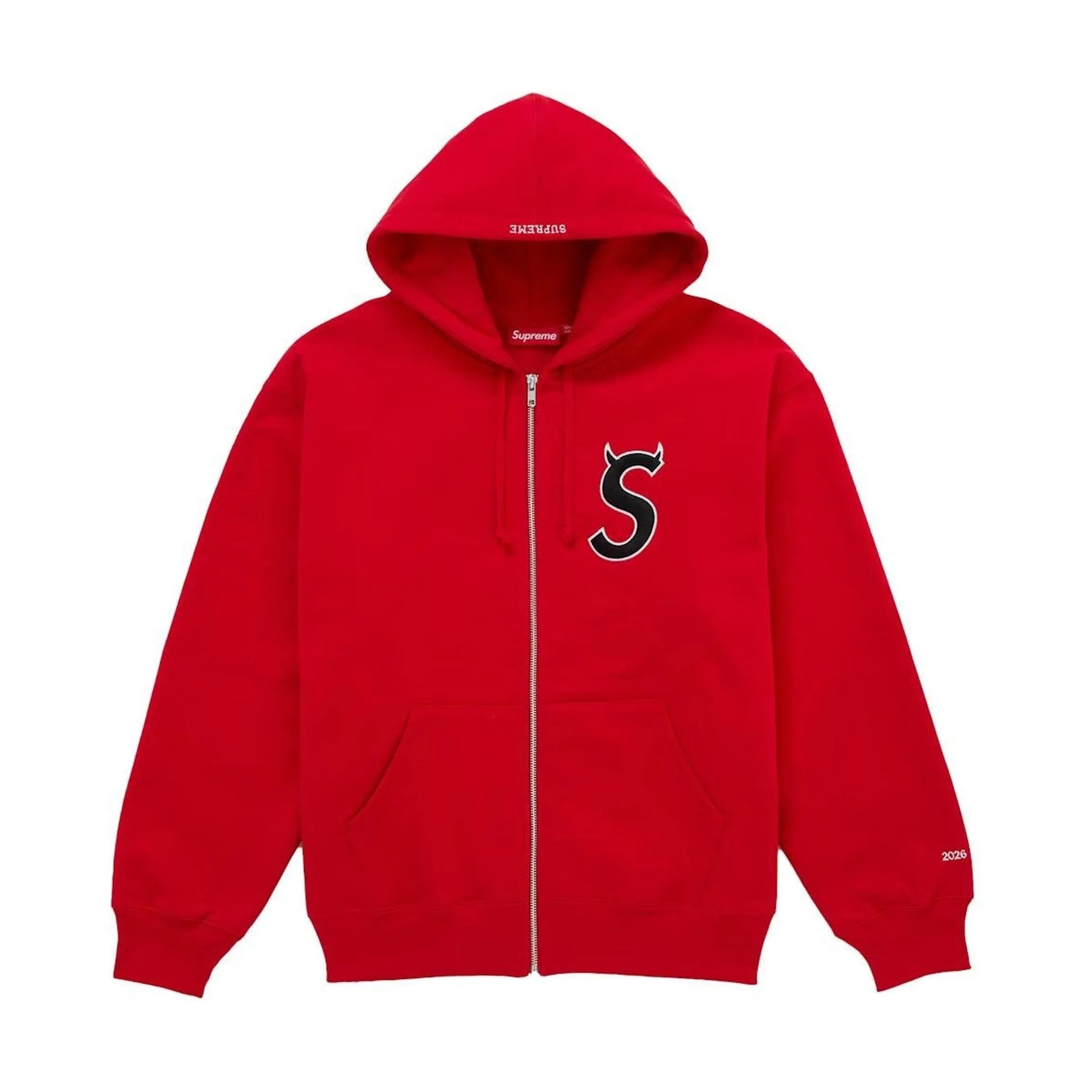 Supreme Devil S Logo Zip Up Hooded Sweatshirt Red