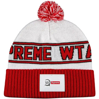 Supreme x WTAPS Beanie in white and red