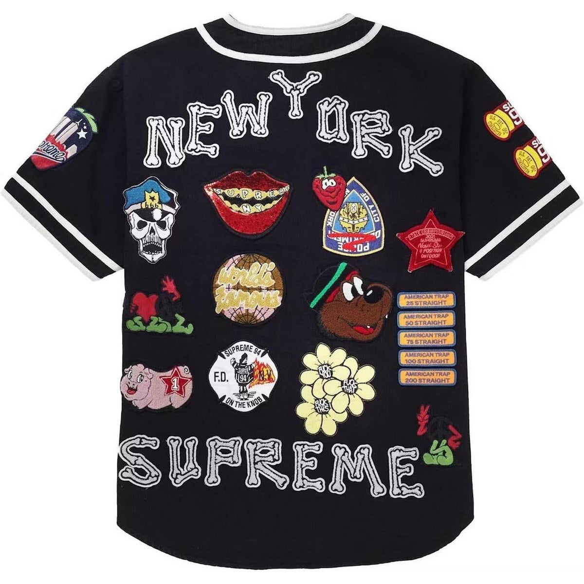 black Supreme Patches Denim Baseball Jersey