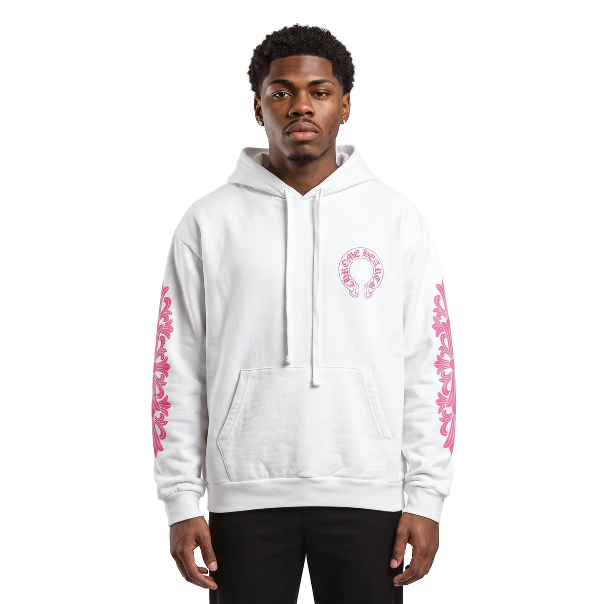 Chrome Hearts Pink Horseshoe Floral Sleeve Pullover Hoodie