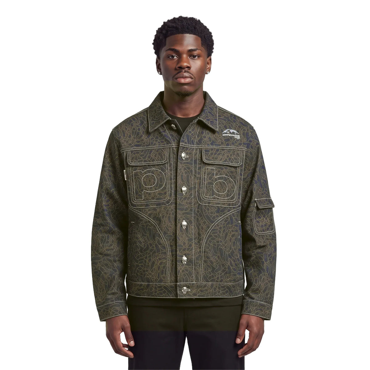 Pierre Bassene World DigiCamo All Over Raw Denim Jacket Dark Blue