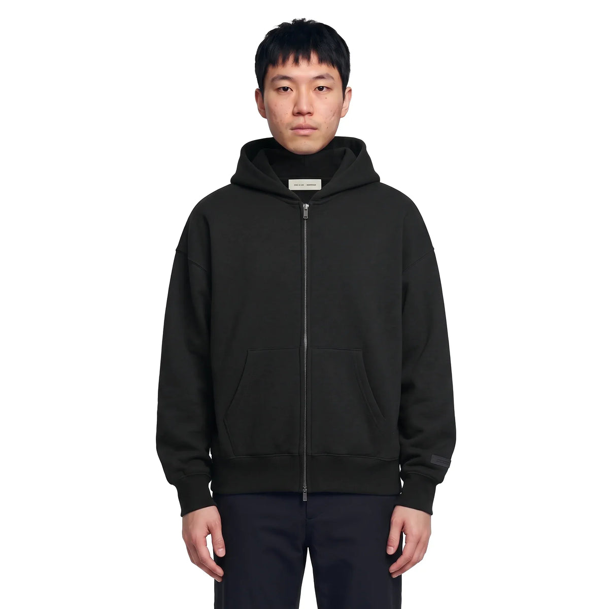 Fear of God Essentials Classic Fleece Zip-Up Hoodie (Black Logo)