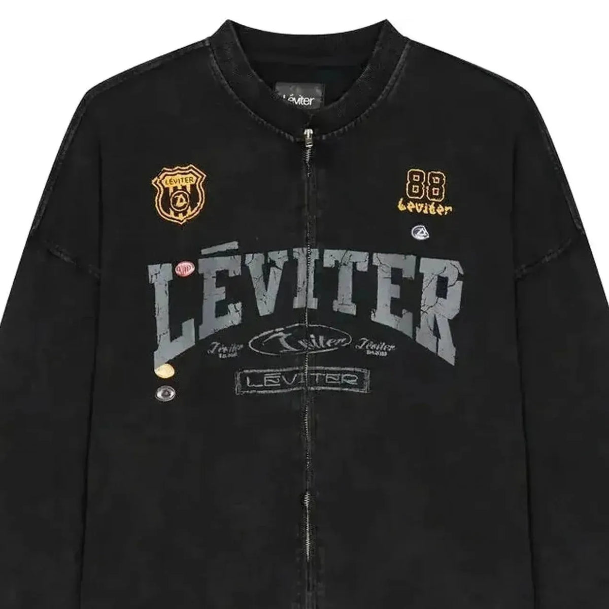 Léviter College Acid Wash Crewneck Zip-up Black