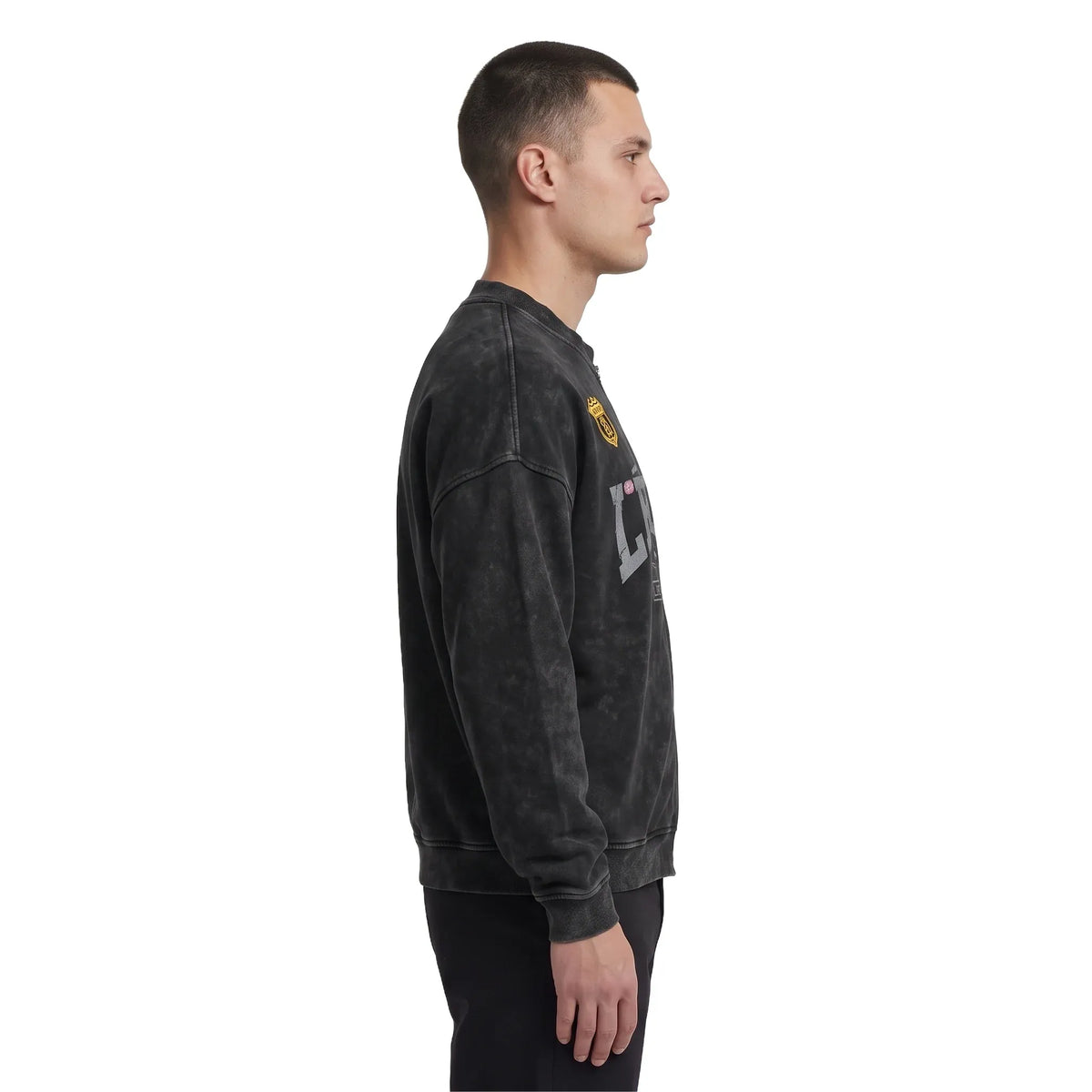 Léviter College Acid Wash Crewneck Zip-up Black