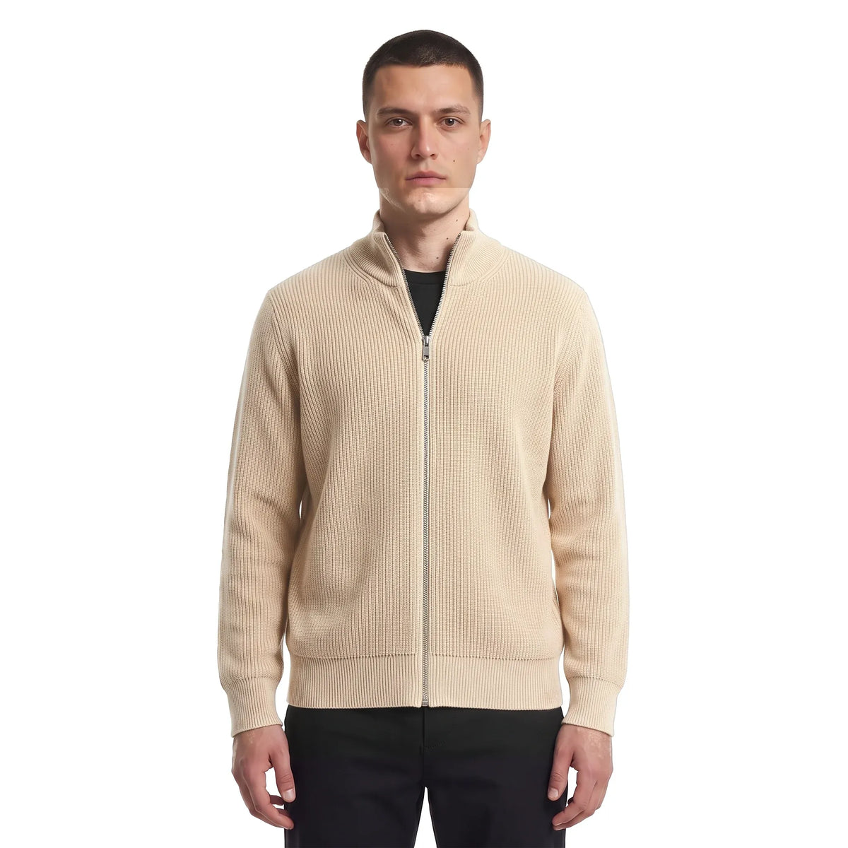 Léviter Essential Ribbed Full Zip-Up Cream